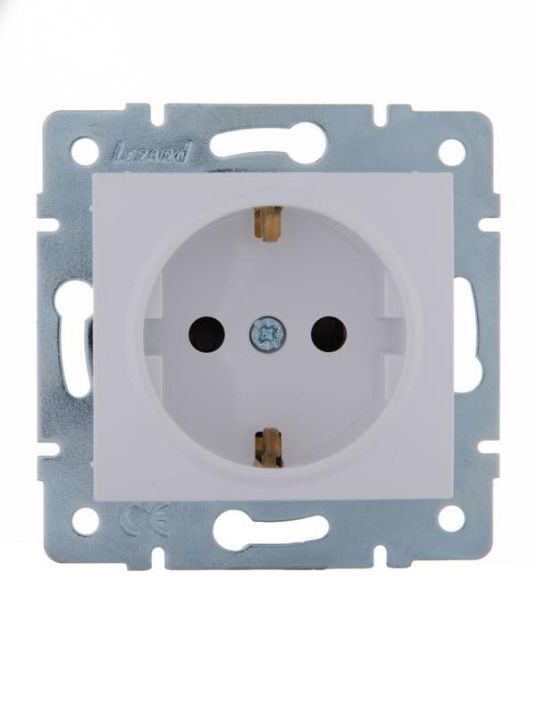 Изображение Розетка 1-м СП Karina с заземл. защ. шторки термопласт механизм бел. LEZARD 707-0288-124B