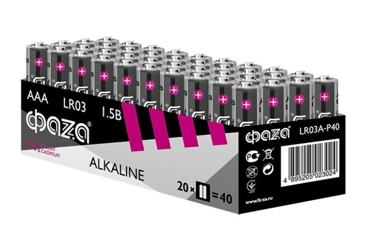 Изображение Элемент питания щелочной AAA/LR03 1.5В Alkaline Pack-40 (уп.40шт) ФАZА 5023024