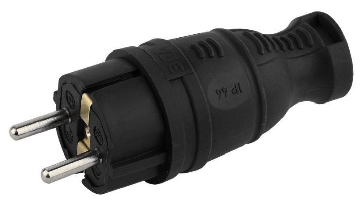 Изображение Вилка каучуковая с заземл. прям. 16А IP44 черн. Эра Б0044540