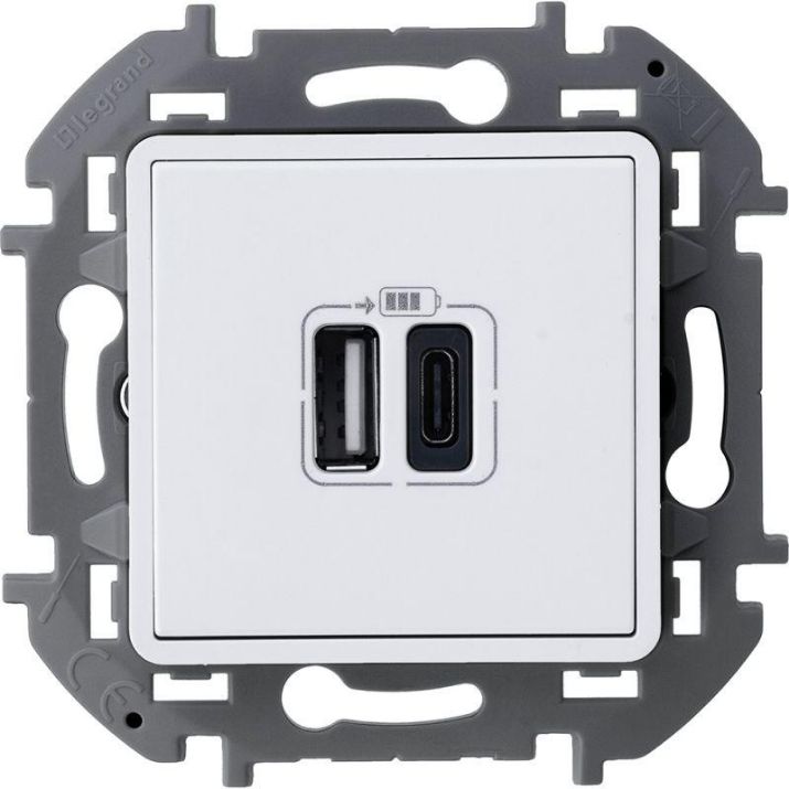 Изображение Устройство зарядное Inspiria с 2-мя USB разьемами A и C 240В / 5В 3000мА бел. Leg 673760