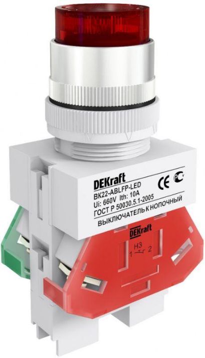 Изображение Выключатель кнопочный LED ABLFP ВК-22 d22мм 220В красн. DEKraft 25027DEK