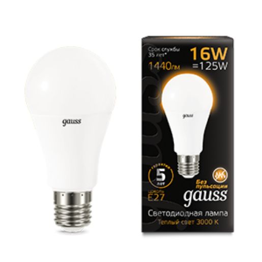 Изображение Лампа светодиодная Black 16Вт A60 3000К тепл. бел. E27 1440лм GAUSS 102502116