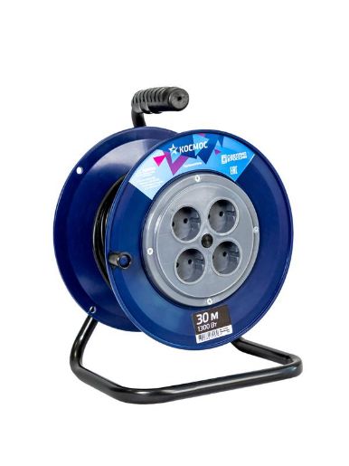 Изображение Удлинитель на катушке 4х30м 6А IP20 1.3кВт ПВС 2х0.75 КОСМОС YKKsm30m-4g(6A)