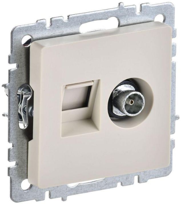 Изображение Розетка компьютерная + телевизионная 2-м Brite РТВ/РК12-БрКр RJ45 кат.5E + TV беж. IEK BR-AK20-1-K10