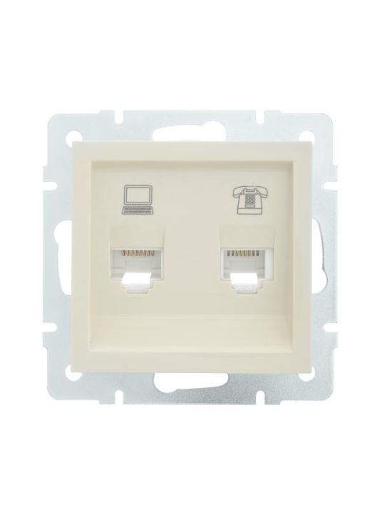 Изображение Розетка компьютерная + телефонная 1-м СП Vesna механизм крем. LEZARD 742-0388-143