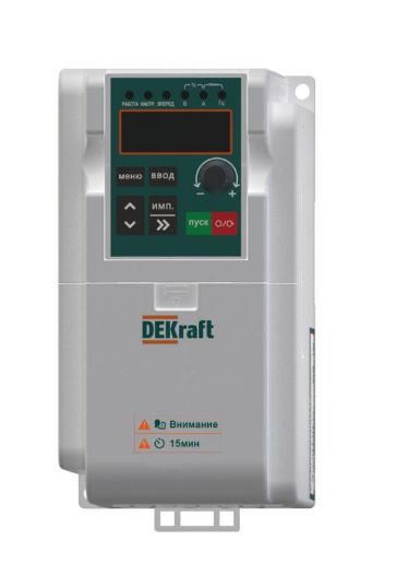 Изображение Преобразователь частоты DEKV060 0.4кВт 220В 1ф с тормозн. модулем DEKraft DEKV060G0R4S2B