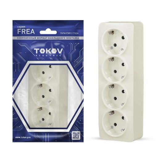 Изображение Розетка 4-м ОП Frea 16А IP20 250В с заземл. АБС-пластик беж. TOKOV ELECTRIC TKE-FR-R4Z-C02