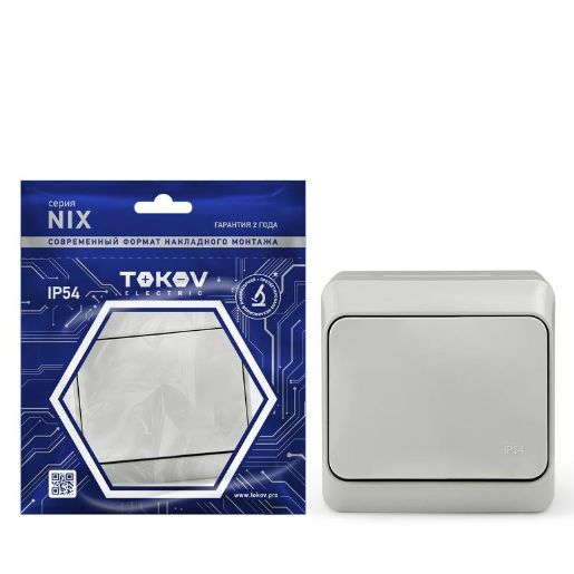 Изображение Выключатель 1-кл. ОП Nix 10А IP54 250В сер. TOKOV ELECTRIC TKE-NX-V1-C06-IP54