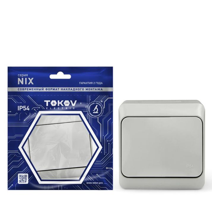 Изображение Выключатель 1-кл. ОП Nix 10А IP54 250В сер. TOKOV ELECTRIC TKE-NX-V1-C06-IP54