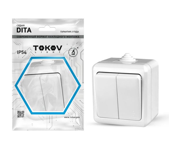 Изображение Выключатель 2-кл. ОП Dita IP54 10А 250В бел. TOKOV ELECTRIC TKL-DT-V2-C01-IP54