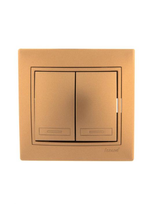 Изображение Выключатель 2-кл. СП Mira 10А IP20 со вставкой зол. метал. LEZARD 701-1313-101