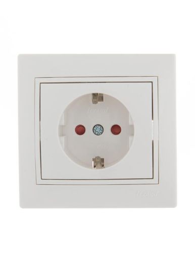 Изображение Розетка 1-м СП Mira 16А IP20 с заземл. защ. шторки с бел. вставкой керамика бел. LEZARD 701-0202-124