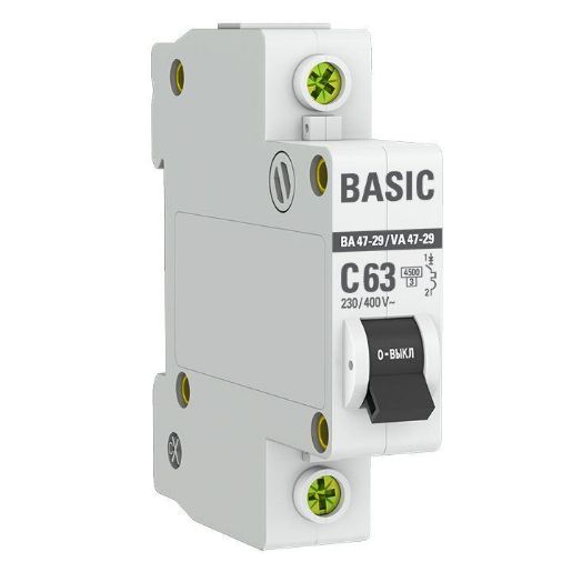 Изображение Выключатель автоматический модульный 1п C 63А 4.5кА ВА 47-29 Basic EKF mcb4729-1-63C