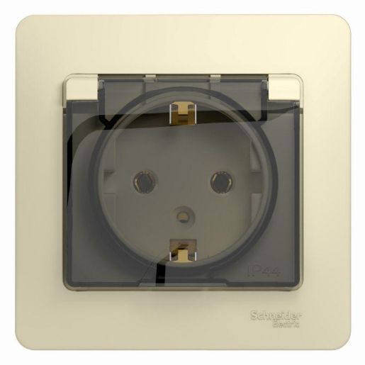 Изображение Розетка 1-м СП Glossa 16А IP20 с заземл. защ. шторки с крышкой в сборе беж. SE GSL000246