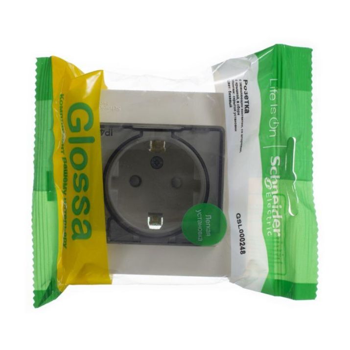 Изображение Розетка 1-м СП Glossa 16А IP44 с заземл. защ. шторки с крышкой в сборе беж. SE GSL000248