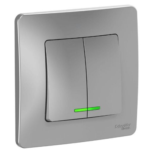 Изображение Выключатель 2-кл. СП Blanca 10А IP20 (сх. 5) 250В с подсветкой алюм. SE BLNVS010513