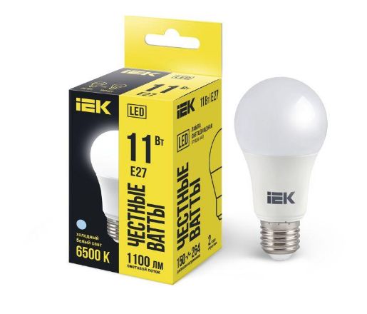 Изображение Лампа светодиодная ECO A60 11Вт грушевидная 230В 6500К E27 IEK LLE-A60-11-230-65-E27