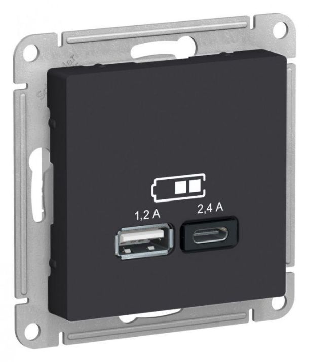 Изображение Розетка USB AtlasDesign тип A+C 5В/2.4А 2х5В/1.2А механизм карбон SE ATN001039