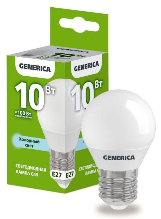 Изображение Лампа светодиодная G45 10Вт шар 6500К E27 230В GENERICA LL-G45-10-230-65-E27-G