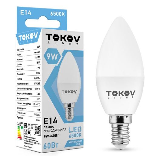 Изображение Лампа светодиодная 9Вт С37 6500К Е14 176-264В (TKL) TOKOV ELECTRIC TKL-C37-E14-9-6.5K