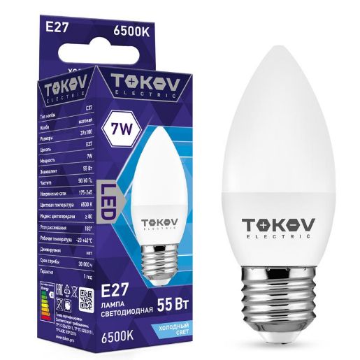 Изображение Лампа светодиодная 7Вт С37 6500К Е27 176-264В TOKOV ELECTRIC TKE-C37-E27-7-6.5K