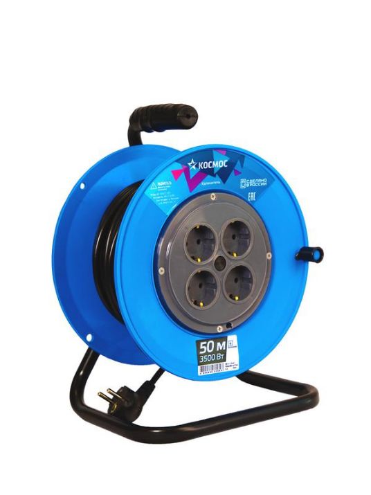 Изображение Удлинитель на катушке 4х50м с заземл. 16А IP20 3.5кВт ПВС 3х1.5 КОСМОС YKKsm50m-4g-Z(16A)