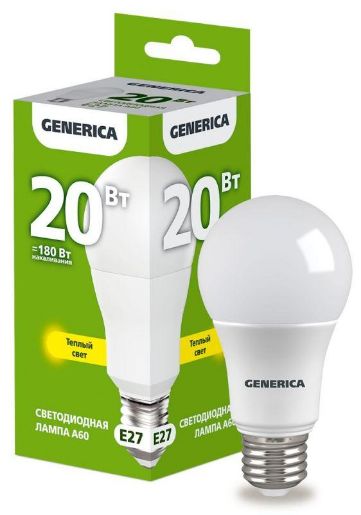 Изображение Лампа светодиодная A60 20Вт грушевидная 3000К E27 230В GENERICA LL-A60-20-230-30-E27-G
