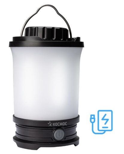 Изображение Фонарь аккумуляторный кемпинговый LED 10Вт съемн. аккум. Li-ion18650 2х2.2А.ч Power-bank USB-шнур КОСМОС KOS604Lit