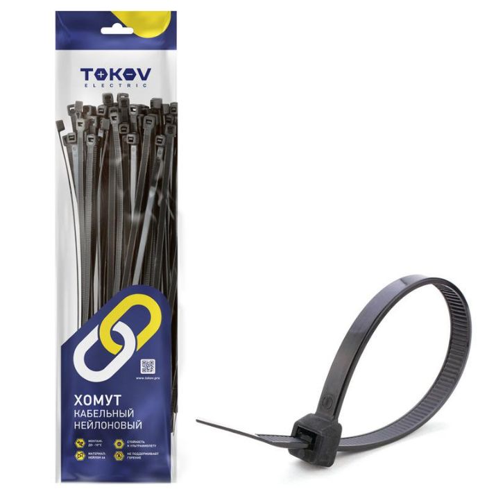 Изображение Хомут кабельный нейлоновый черн. 4.8х300 (уп.100шт) TOKOV ELECTRIC TKE-HNS-4.8-300-B/100