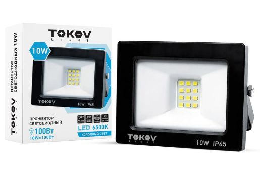 Изображение Прожектор светодиодный 10Вт 600лм 6500К IP65 черн. (TKL) TOKOV ELECTRIC TKL-FL/LED-10-6.5K-IP65