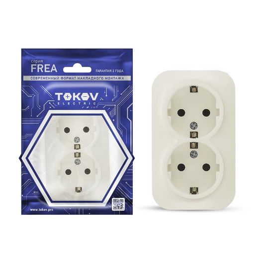 Изображение Розетка 2-м ОП Frea 16А IP20 250В с заземл. АБС-пластик беж. TOKOV ELECTRIC TKE-FR-R2Z-C02