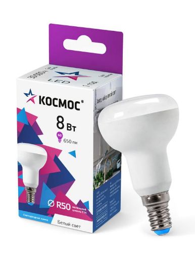 Изображение Лампа светодиодная R50 8Вт 6500К E14 220В КОСМОС Lksm_LED8wR50E1465