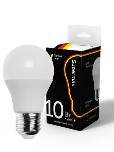 Изображение Лампа светодиодная Supermax А60 10Вт стандарт E27 230В 3000К КОСМОС Sup_LED10wA60E2730