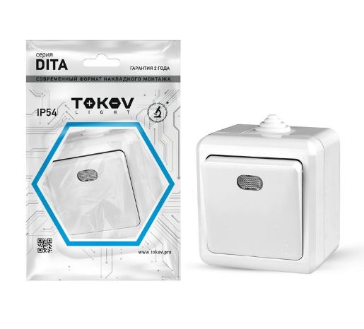 Изображение Выключатель 1-кл. ОП Dita IP54 10А 250В с индикацией бел. TOKOV ELECTRIC TKL-DT-V1I-C01-IP54