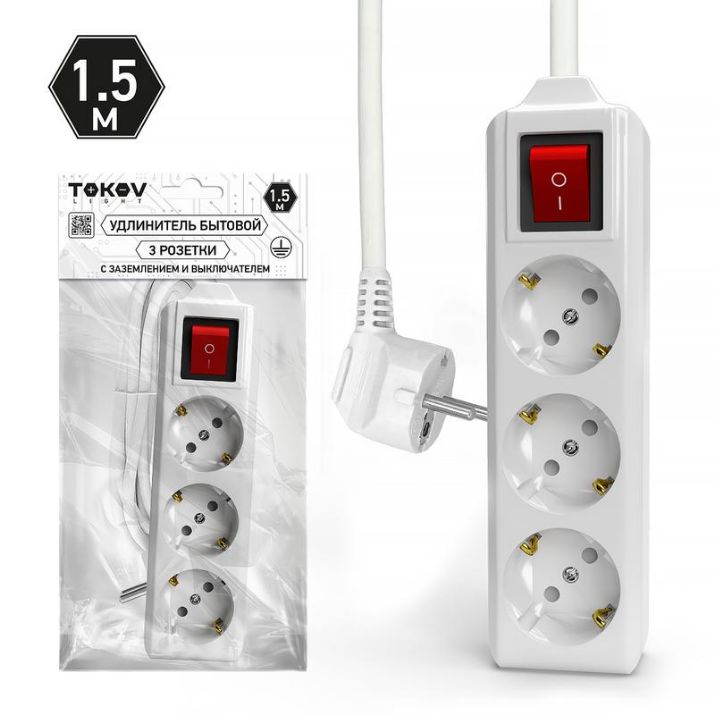 Изображение Удлинитель 3х1.5м с заземл. с выкл. 10А 3х1.5 TOKOV LIGHT TKL-C01-BU3-1.5-1.5-ZV