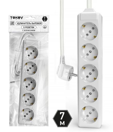 Изображение Удлинитель 5х7м с заземл. 10А 3х1.5 TOKOV LIGHT TKL-C01-BU5-7-1.5-Z