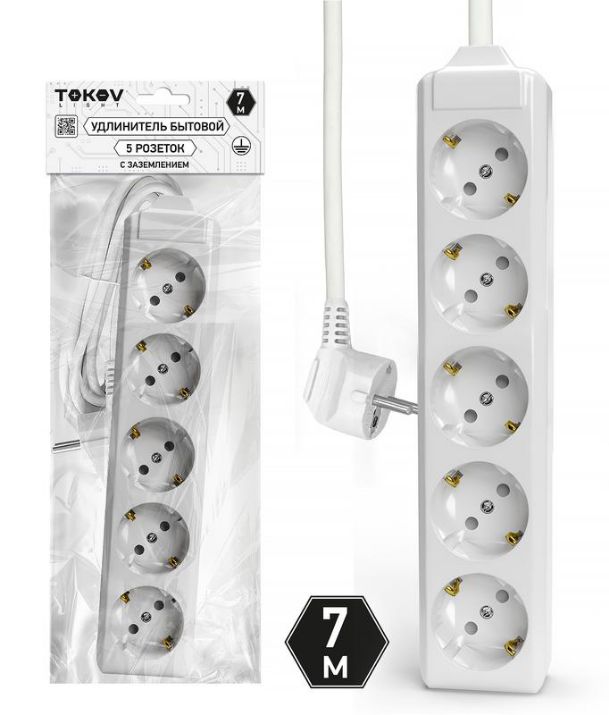 Изображение Удлинитель 5х7м с заземл. 10А 3х1.5 TOKOV LIGHT TKL-C01-BU5-7-1.5-Z