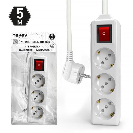 Изображение Удлинитель 3х5м с заземл. с выкл. 10А 3х1.5 TOKOV LIGHT TKL-C01-BU3-5-1.5-ZV