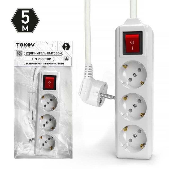Изображение Удлинитель 3х5м с заземл. с выкл. 10А 3х1.5 TOKOV LIGHT TKL-C01-BU3-5-1.5-ZV