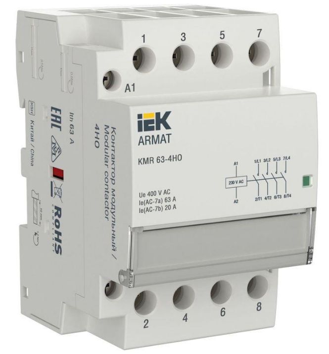 Изображение Контактор модульный KMR 63А 230В AC 4НО ARMAT IEK AR-KMR10-063-40-230