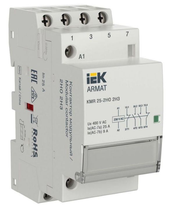 Изображение Контактор модульный KMR 25А 230В AC 2НО 2НЗ ARMAT IEK AR-KMR10-025-22-230