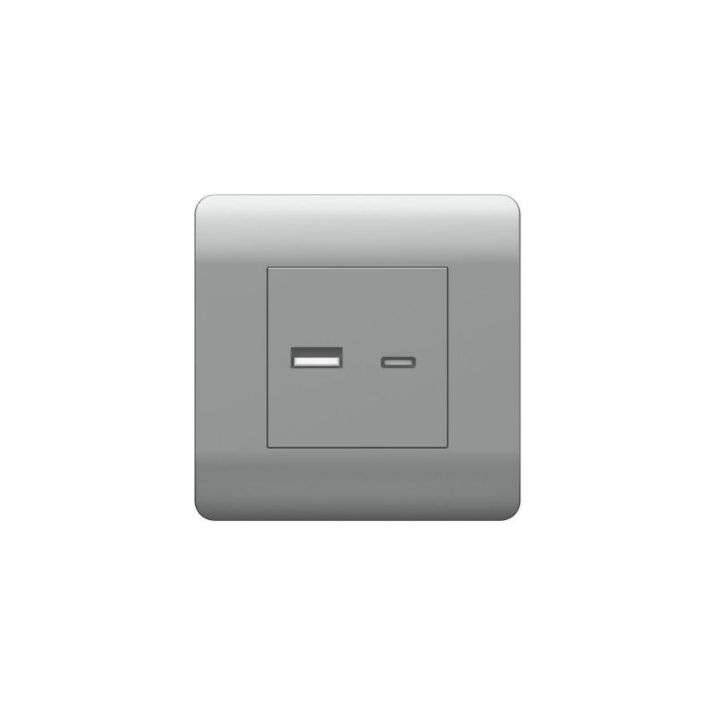 Изображение Розетка USB NEW3-E тип A+C 5В/2.1А серебр. CHINT 431451