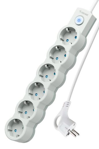 Изображение Удлинитель 6х5м с заземл. IP20 с выкл. 10А 2200Вт 220В защ. шторки ПВС 3х1 бел. КОСМОС YKsm5m-6g-Z-V10A-W