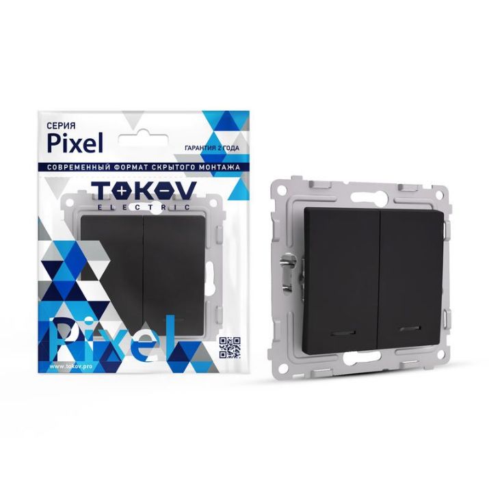 Изображение Выключатель 2-кл. СП Pixel 10А IP20 с индикатором механизм карбон TOKOV ELECTRIC TKE-PX-V2I-C14