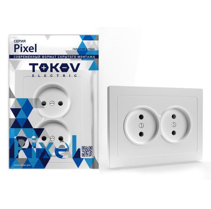 Изображение Розетка 2-м СП Pixel 16А IP20 без заземл. в сборе бел. TOKOV ELECTRIC TKE-PX-R2F-C01