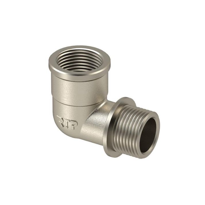 Изображение Угольник латунь внутр./наружн. резьба 3/4дюймх90град. никель (инд. упак.) RTP 34929