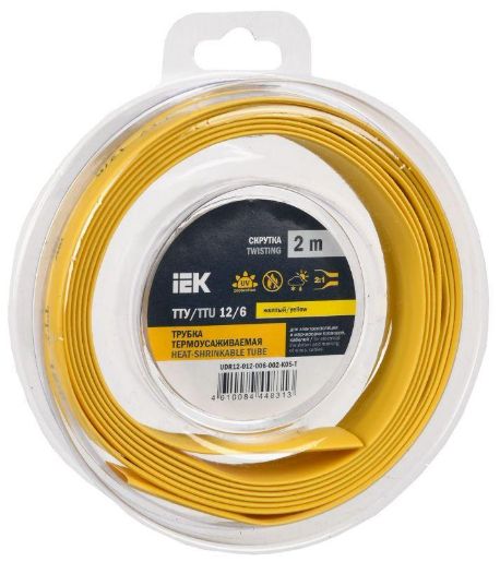 Изображение Трубка термоусадочная ТТУ нг-LS 12/6 желт. (уп.2м) IEK UDR12-012-006-002-K05-T