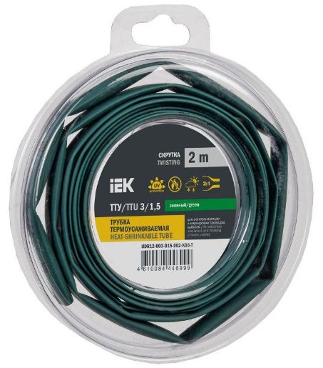 Изображение Трубка термоусадочная ТТУ нг-LS 3/1.5 зел. (уп.2м) IEK UDR12-003-D15-002-K06-T