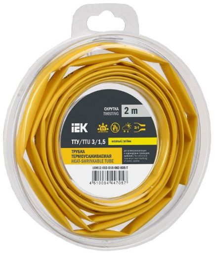 Изображение Трубка термоусадочная ТТУ нг-LS 3/1.5 желт. (уп.2м) IEK UDR12-003-D15-002-K05-T