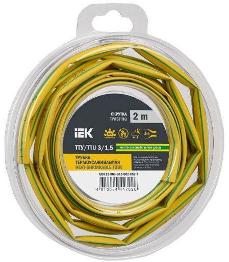 Изображение Трубка термоусадочная ТТУ нг-LS 3/1.5 желт./зел. (уп.2м) IEK UDR12-003-D15-002-K52-T